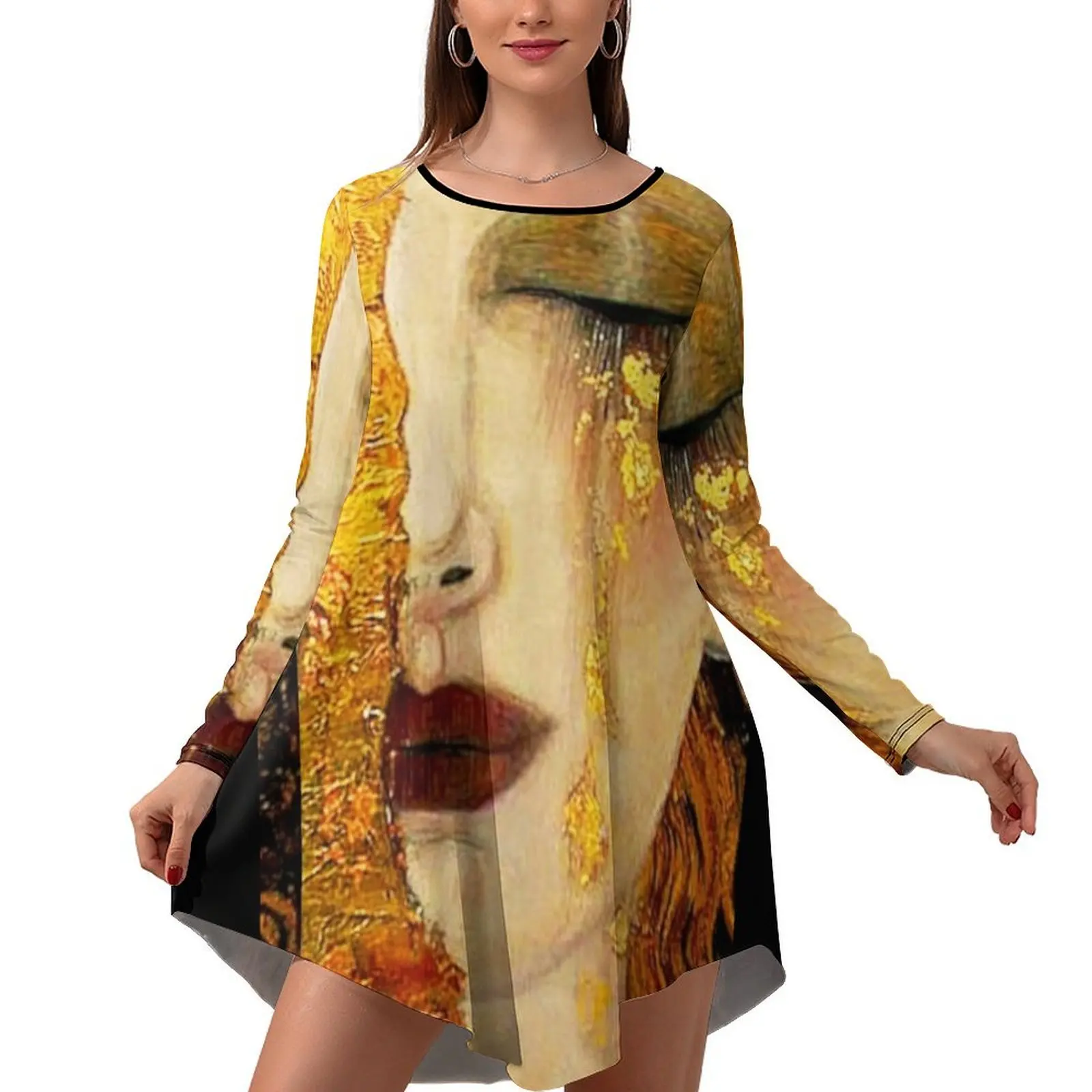 Gustav Klimt Freya's Tears w/Signature| Women's Grief Art Nouveau Long-Sleeve Dress dresses for woman Women's summer suit