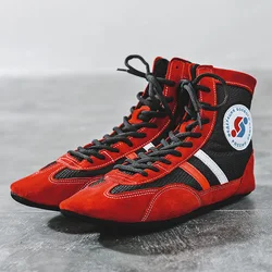 Scarpe da wrestling con fondo morbido per interni scarpe da ginnastica professionali in pelle da combattimento da boxe scarpe sportive da allenamento Plus Size 30-46