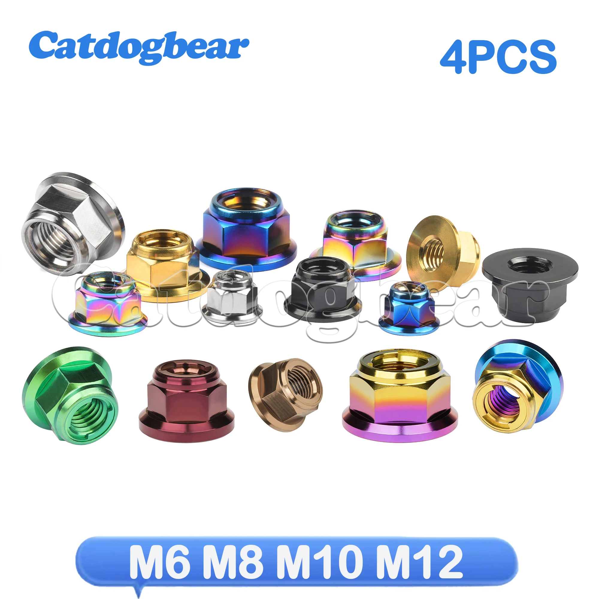 Catdogbear 4PCS M6 M8 M10 M12 Titanium Flange Metal Lock Nuts for Bicycle Motorcycle Car Fastener
