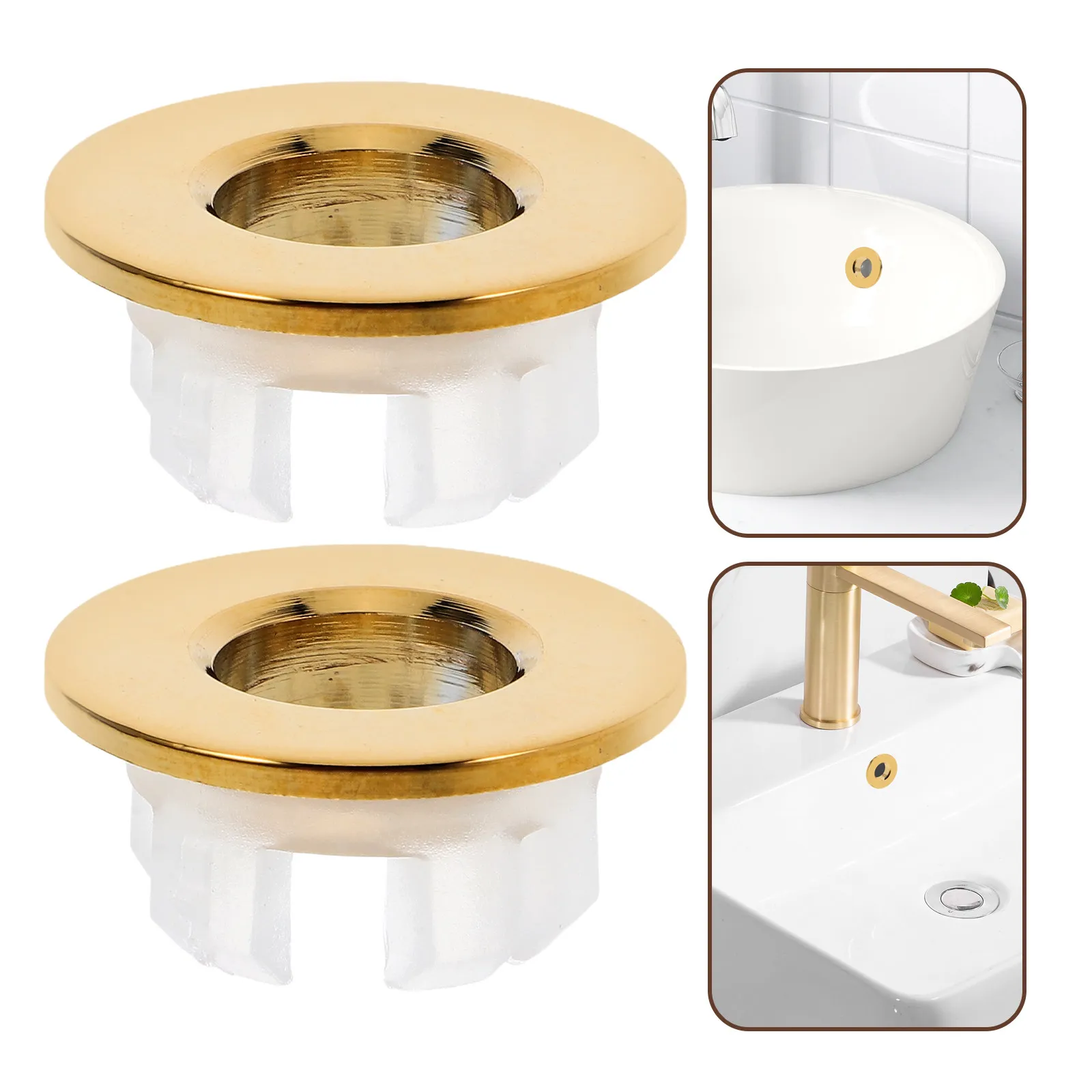 

2Pcs Sink Overflow Ring All Copper Basin Drain Cover Universal Bathroom Washbasin Overflow Hole Trim Ring Kitchen Drain Insert