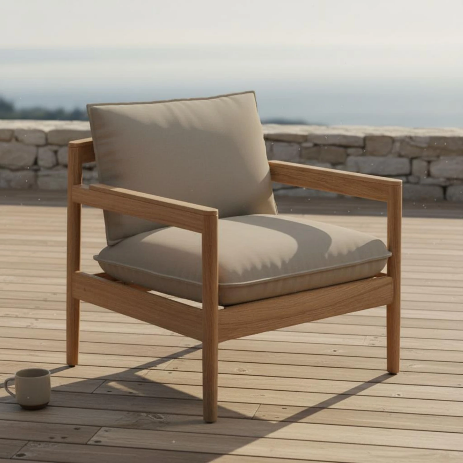 

Teak Sofa Set Cushioned Seats Woven Back Sofa Set Outdoor Sectional Seating Easy to Clean Outdoor Sectional Couch for Balcony