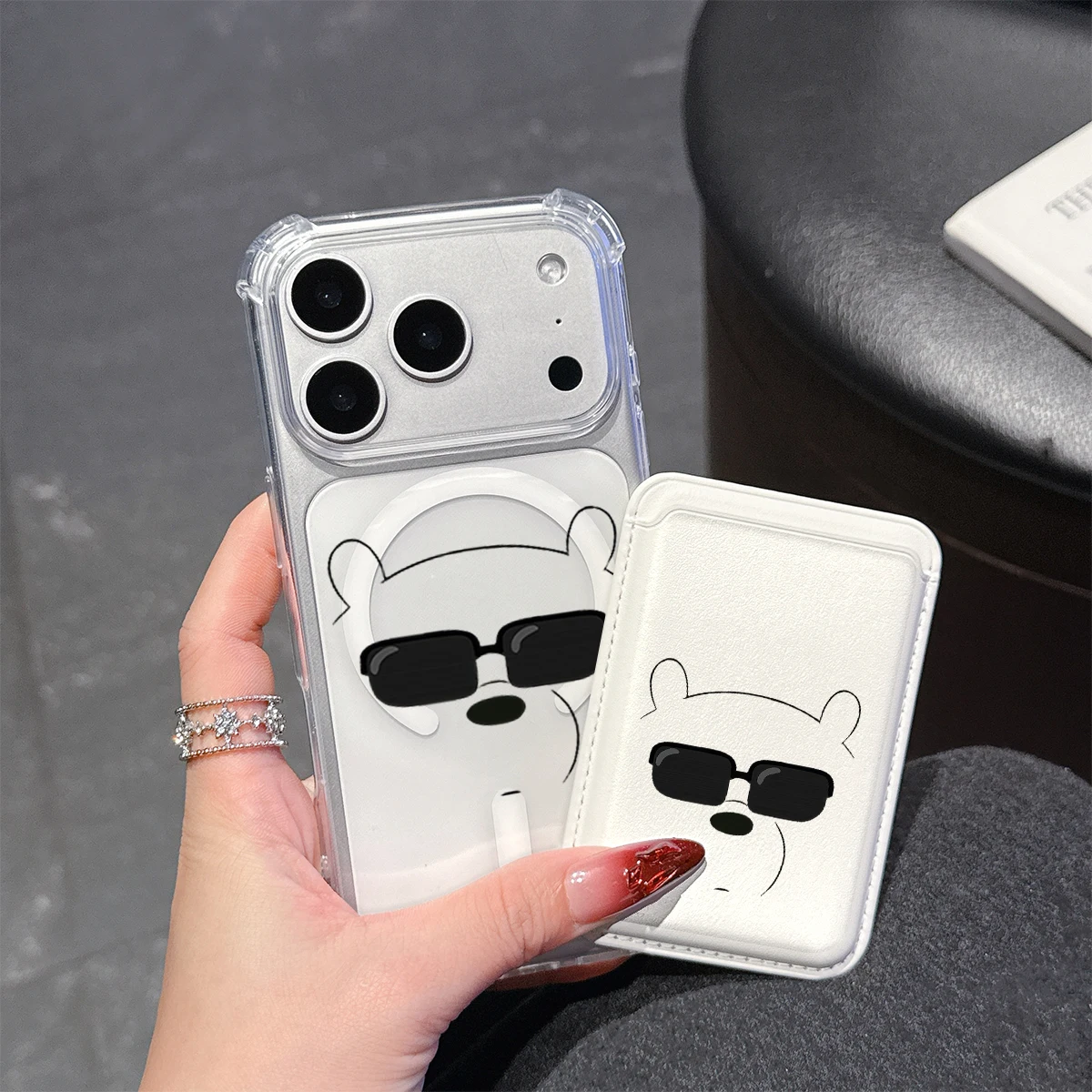 Cool Bear with Sunglasses Phone Case For iPhone 17 16 15 14 13 Pro Max Plus Wallet Pocket Transparent Soft for Magnetic Phone view 2