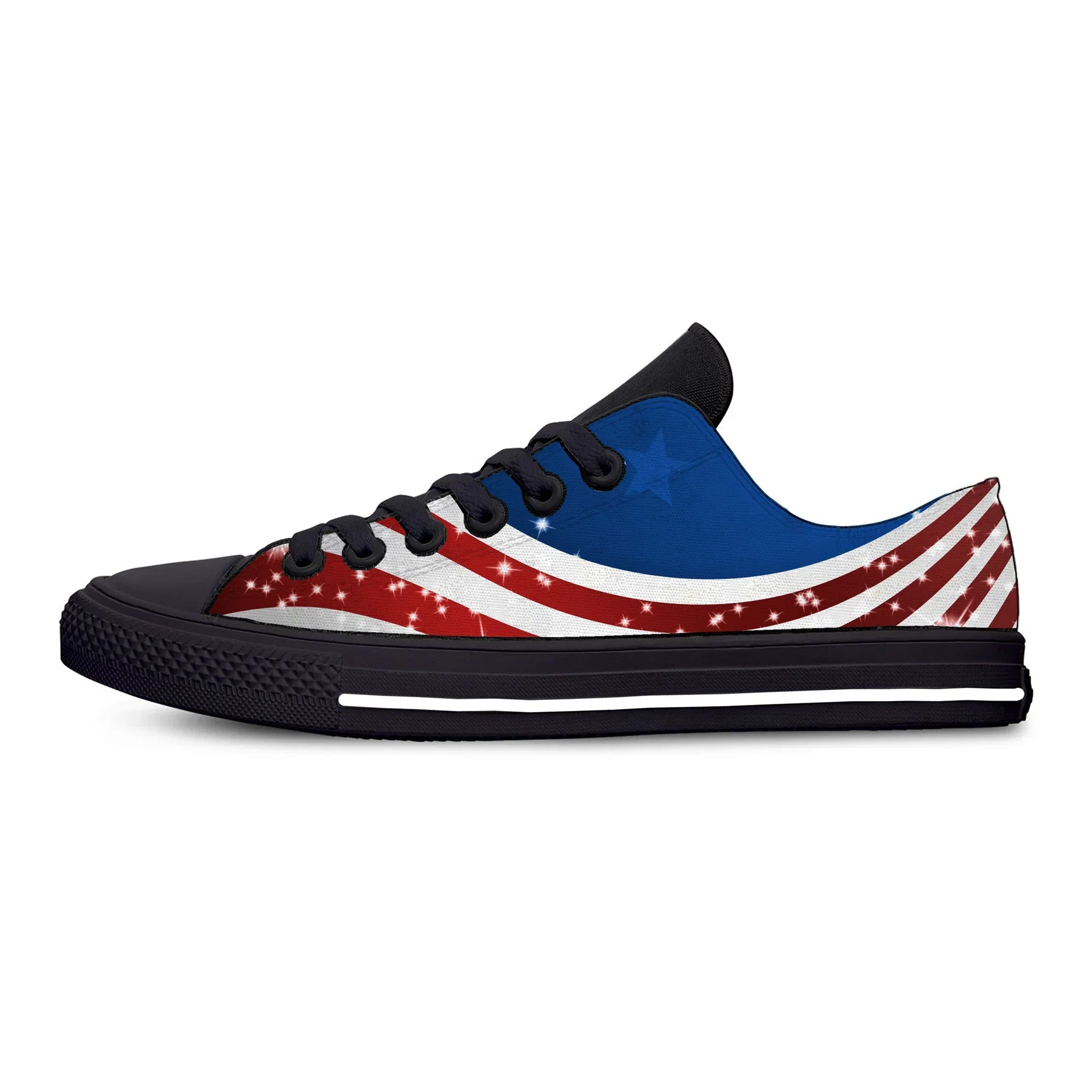 Zapatos casuales de moda patriótica de estrellas para hombres y mujeres, zapatillas bajas con bandera americana de EE. UU., zapatillas ligeras, zapatos de tablero clásicos, verano caliente