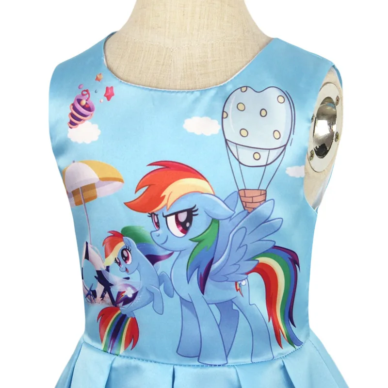 2024 Rainbow Dash Dress Blue Kawaii Girl Fashion Pleated Skirt Anime Cartoon Child Student Exquisite Clothes Birthday Gift