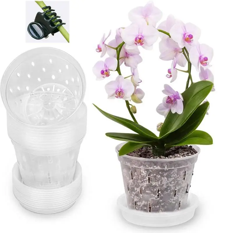 

Clear Orchid Pot With Holes Plastic Flower Pot Garden Planter Ventilation Orchid Flower Pots With Saucers Home Decoration