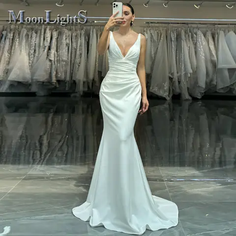 Moonlight Fancy V Neck Wedding Dresses for Women Mermaid Pleated wedding dress for church Vestido de Casamento Customized