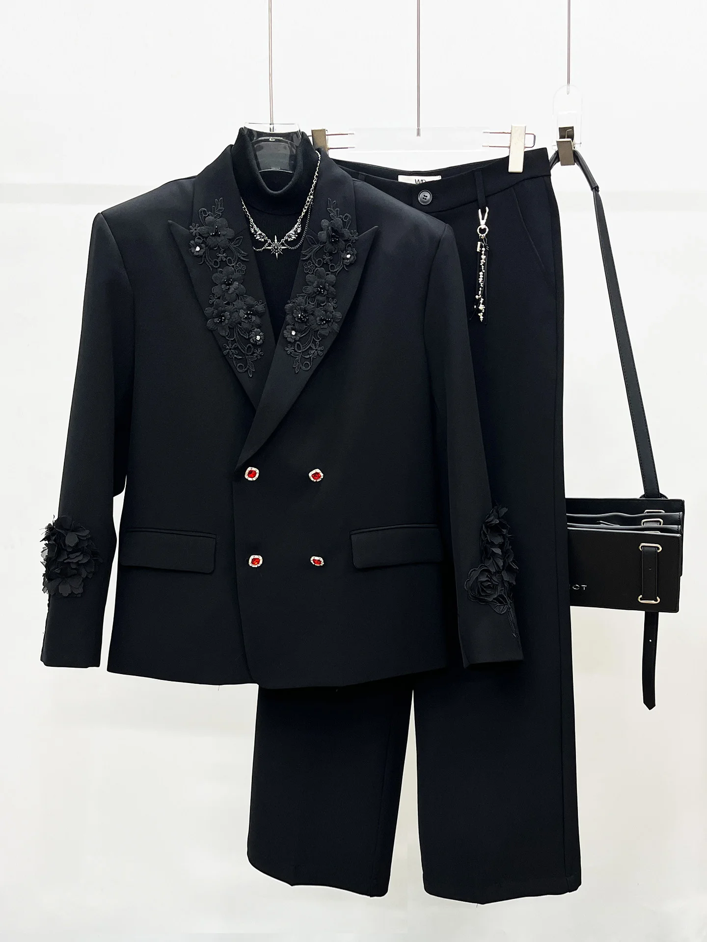 

Korean Sle Heavy Embroidery Flower Men's Suit Set Straight Leg Two-Piece Trendy Faionable Youth Casual Autumn Winter