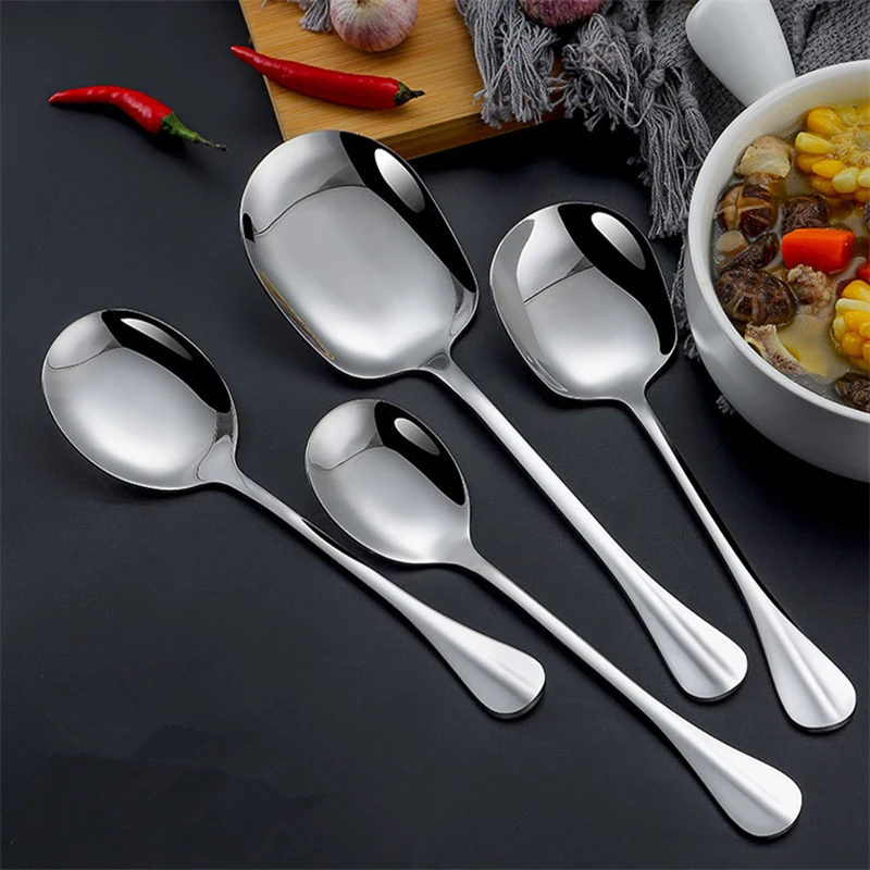 

Square Head 304 Stainless Steel Soup Spoons Western Hotel Meal Serving Spoon Public Hot Pot Scoops Cooking Dining Service