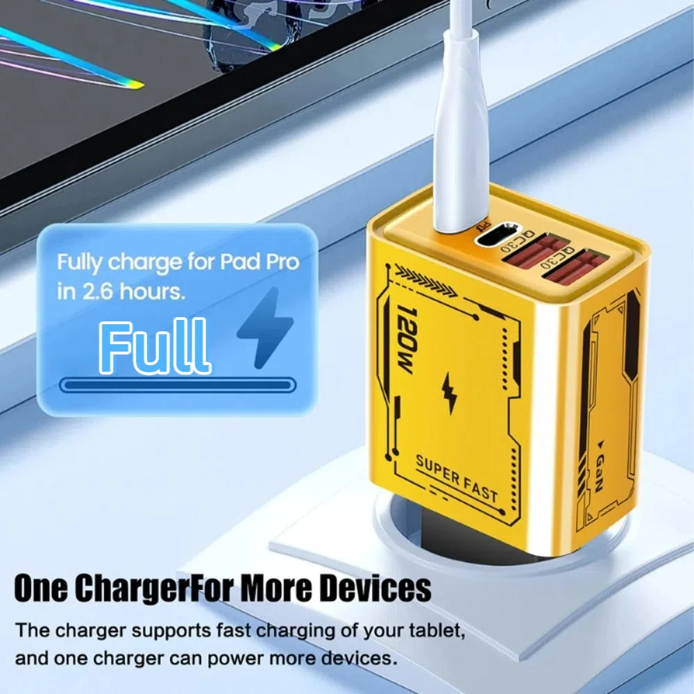 Ładowarka GaN 120W Ultra Szybkie Ładowanie QC 3.0 Ładowarka do Telefonu Typ-C USB-C Ładowarka do Laptopów Akcesoria do Urządzeń Mobilnych