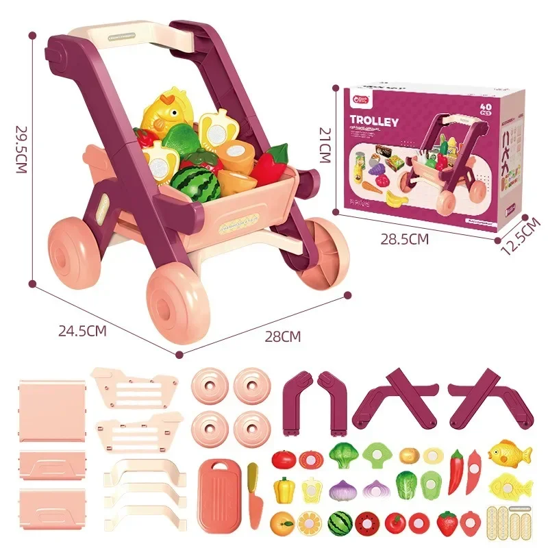 Imitation Shopping Cart Combination Kit Simulated Fruit Vegetable Accessories Assemble Handcart Indoor Role Playing Accessory