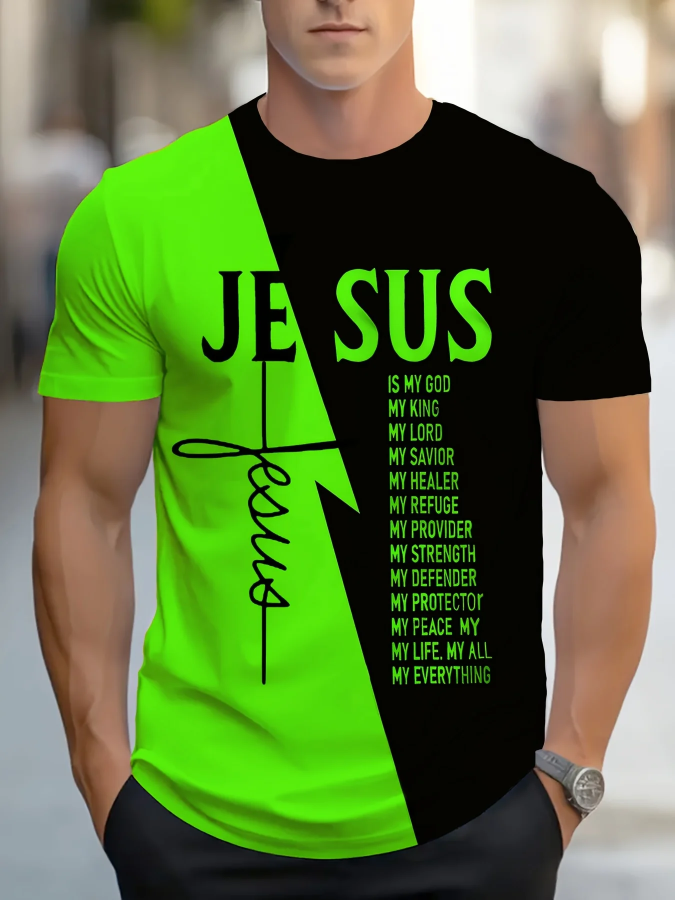 Herren-T-Shirt im christlichen Stil mit Rundhalsausschnitt und Textdesign, lässiges Sport-Top, bequem und einfach, kurzärmelig für alle Jahreszeiten – Detail 7