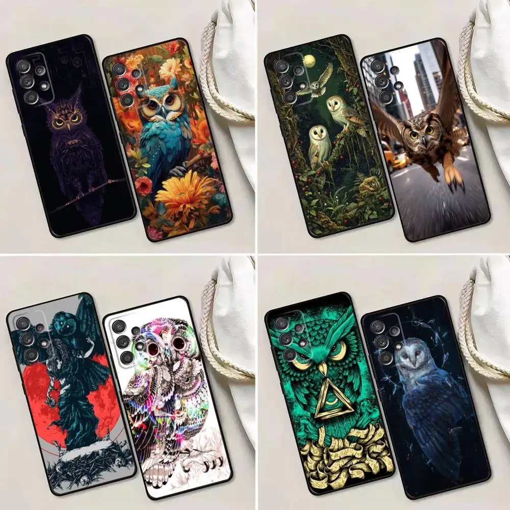 

Animal Owl Phone Case For Samsung Galaxy A13,A21s,A22,A31,A32,A52,A53,A71,A80,A91 Soft Black Phone Cover