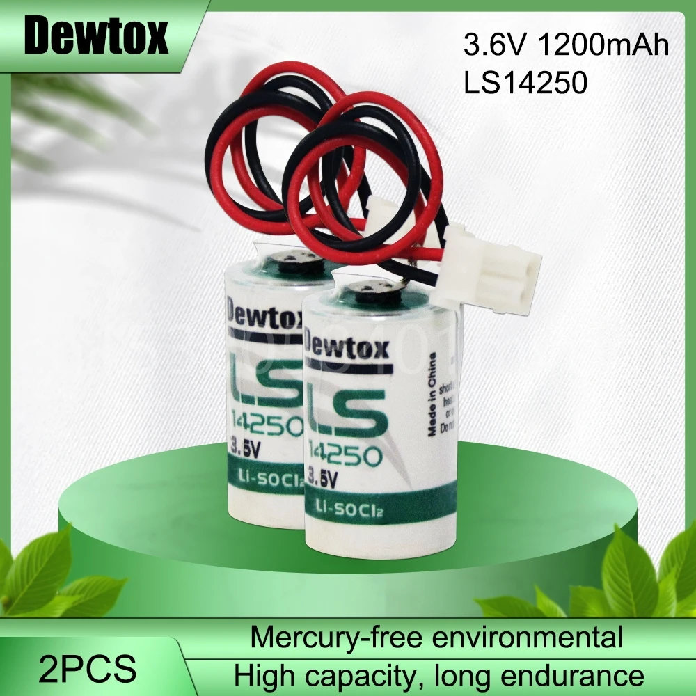 2PCS 3.6V LS14250 14250 1/2AA ER14250 LiSOCL2 Lithium Battery With Plug For ETC PLC Programmer Water Meter Dry Primary Battery