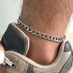Waterproof Stainless Steel Cuban Wheat Chain Anklet Bracelets for Men, Summer Holiday Beach Foot Gifts Jewelry,Length Adjustable