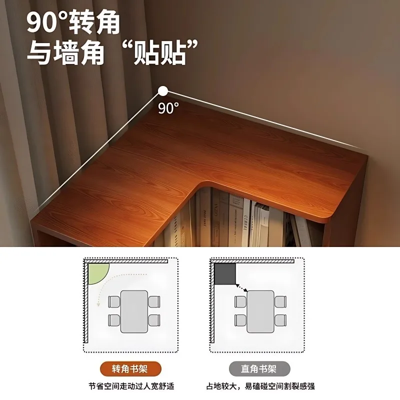 رف كتب زاوية من الخشب الصلب، رف كتب زاوية لغرفة المعيشة، رف أرضية، خزانة تخزين زاوية لغرفة النوم