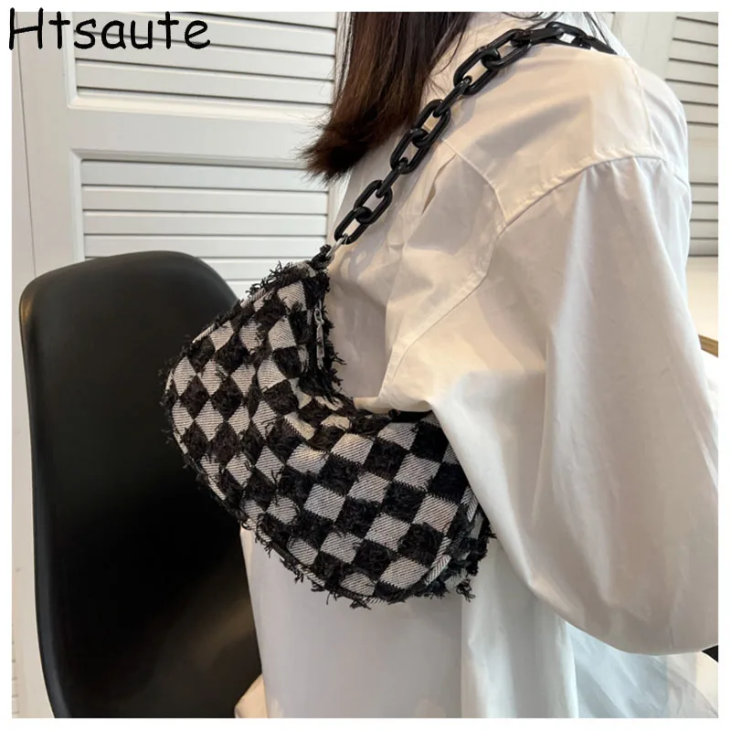 

Blue Half Moon Underarm Bag for Women's Summer Trendy and High and Crossbody Bag Versatile Denim Dumpling Bags Shoulder Handbag