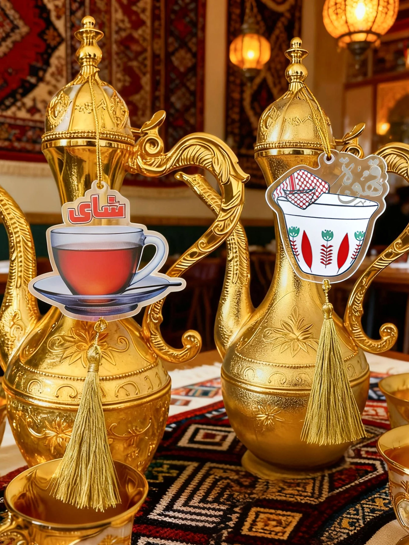 Teebecher & Schüssel Acryl Hängende Ornamente Arabische Kalligraphie Deko mit Goldquasten Ramadan & Eid Heimdekoration Küchen- & Tisch-Accessoires