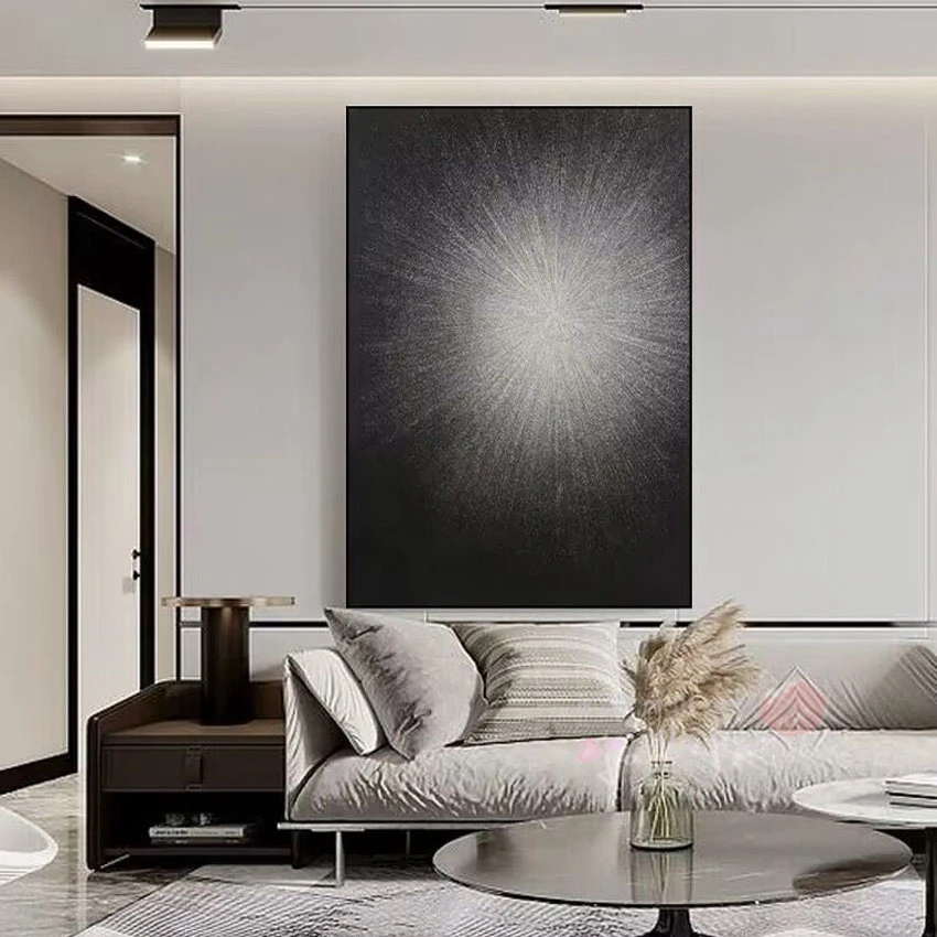 Nordic Modern Abstract Black Background Sunlight Pure Handmade Oil Painting  For Home Decoration Bedroom Dining Room Sofa Mural