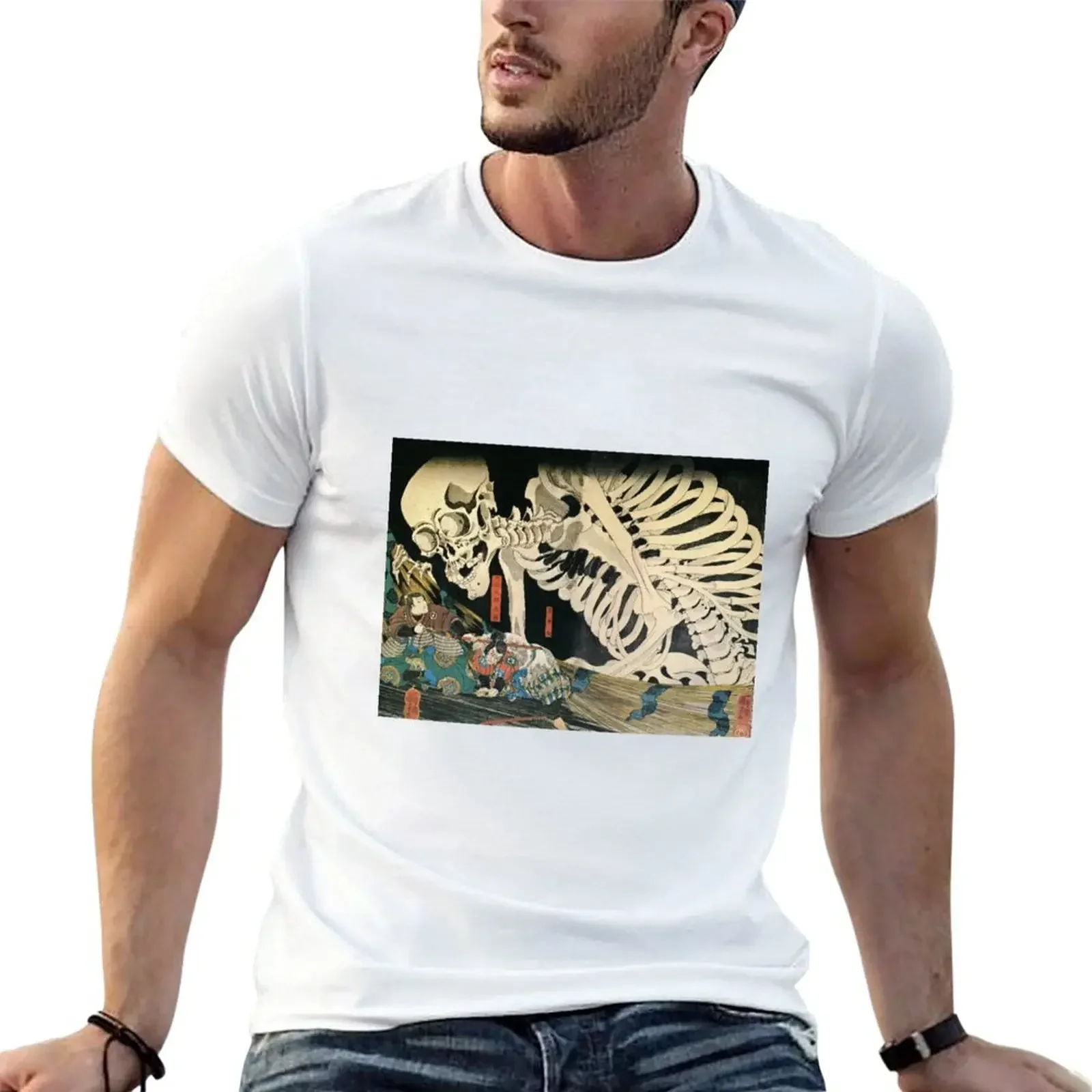 Utagawa Japanese Skeleton samurai tattoo Monstruous men t shirt Skeleton and Samurais Kuniyoshi yakuza tattoo T-Shirt streetwear