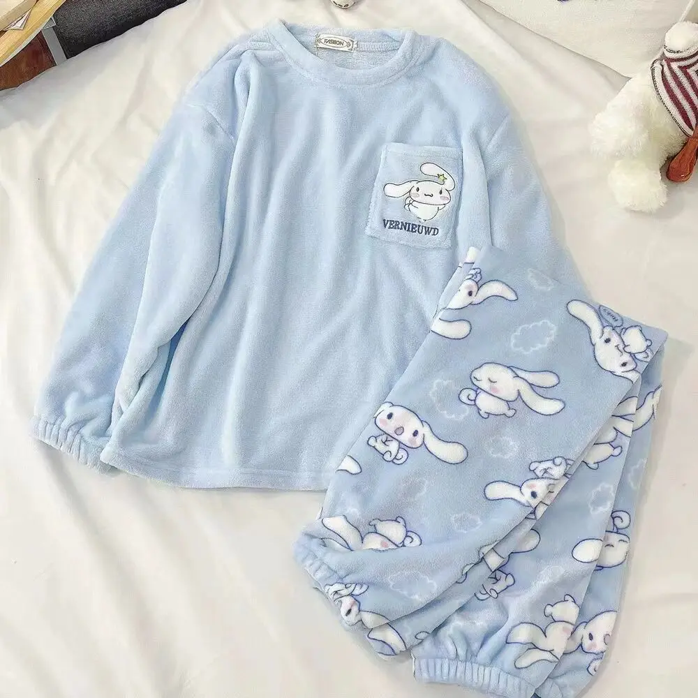 Winter Anime Pajamas Kawaii Flannel Pullover Coral Velvet Winter Warm Pajamas Homewear Girl Gifts Warm Coral Fleece Women Pajama