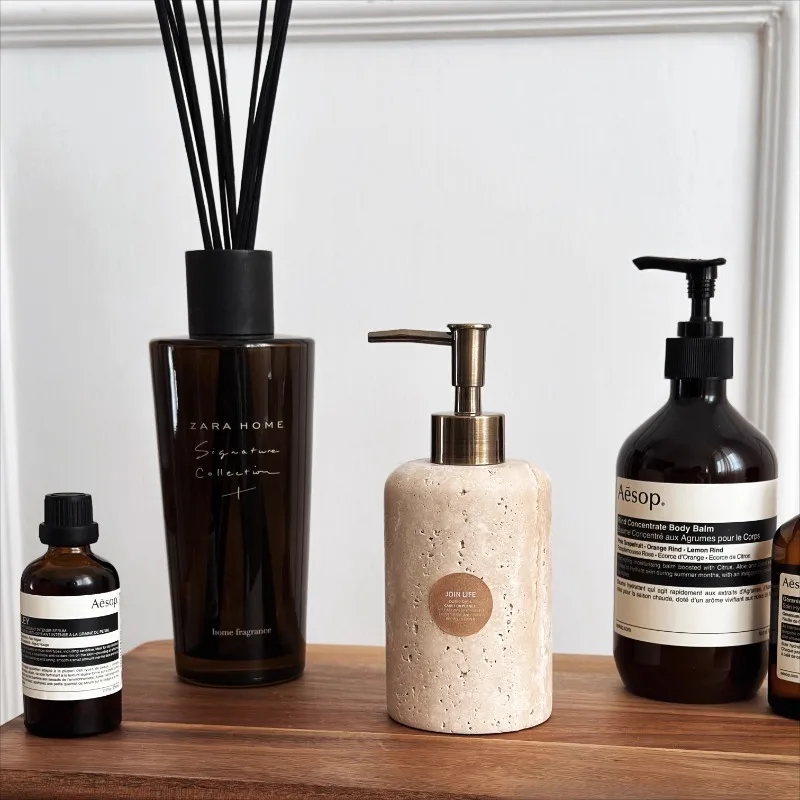 Natural Stone Lotion Dispenser, Refillable Soap Bottle, Smooth Pump Skincare Jar, Luxury Bathroom Liquid Container