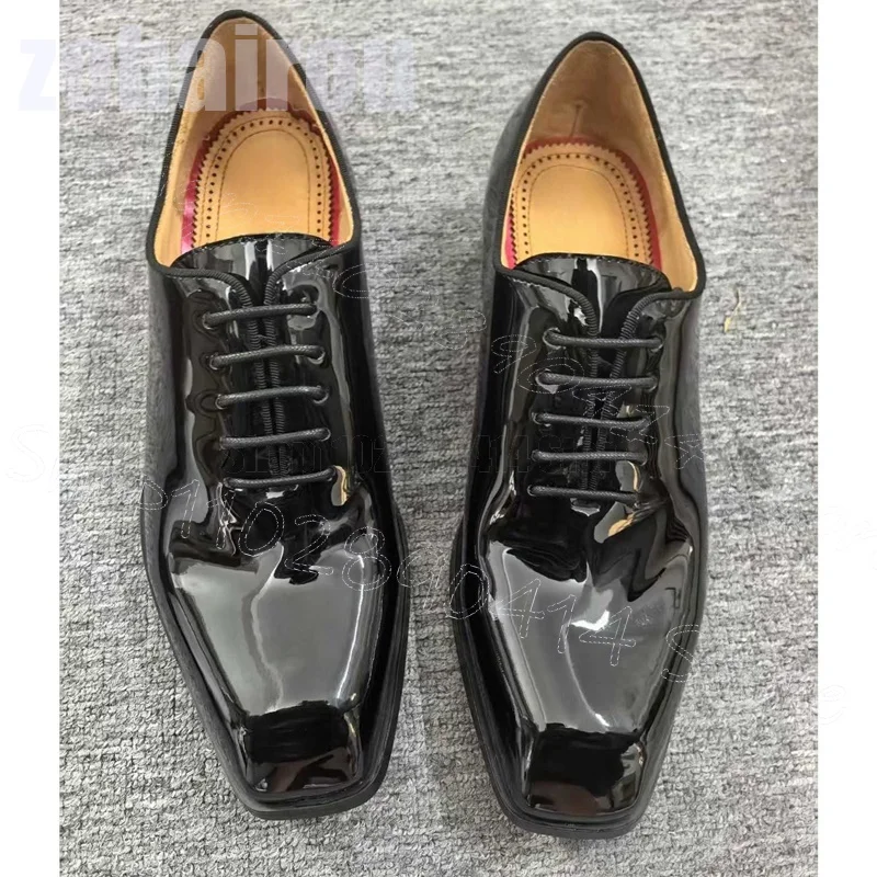 Zwarte vierkante neus lakleer loafers met bandjes mode slip op heren schoenen luxe handgemaakte feestbanket kantoor herenkleding schoenen