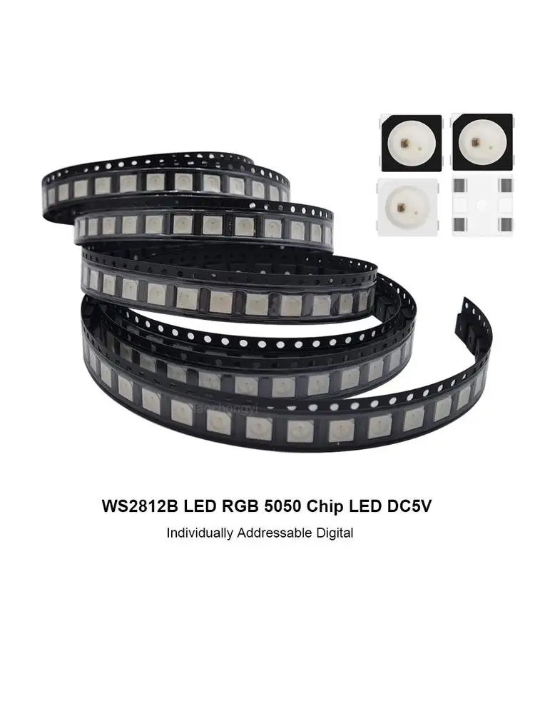 Puce LED WS2812B 5050 RGB SMD, version noir et blanc, adressable individuellement, numérique 5V, 10 à 1000 pièces