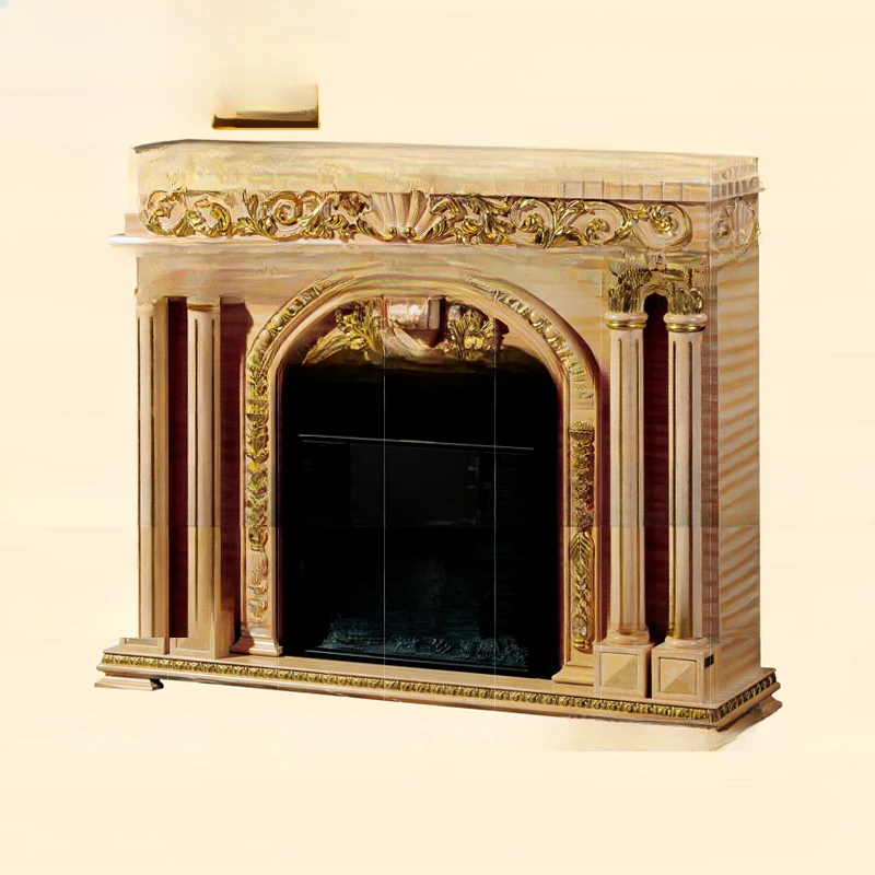 Italian villa living room, entrance mantelpiece, European-style all-solid wood, carved decorative cabinet, luxury heating mantel