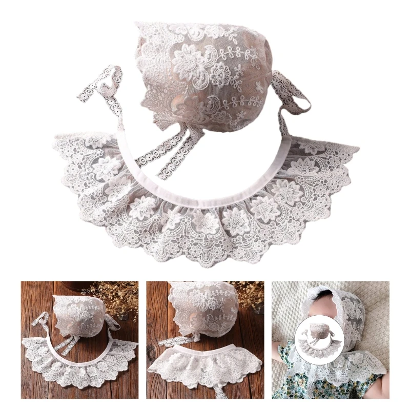 

Infant Photography Props Lace Bonnet Flower Neck Scarf Baby Photo Suit Photoshooting Props Clothes Newborns Shower Gift