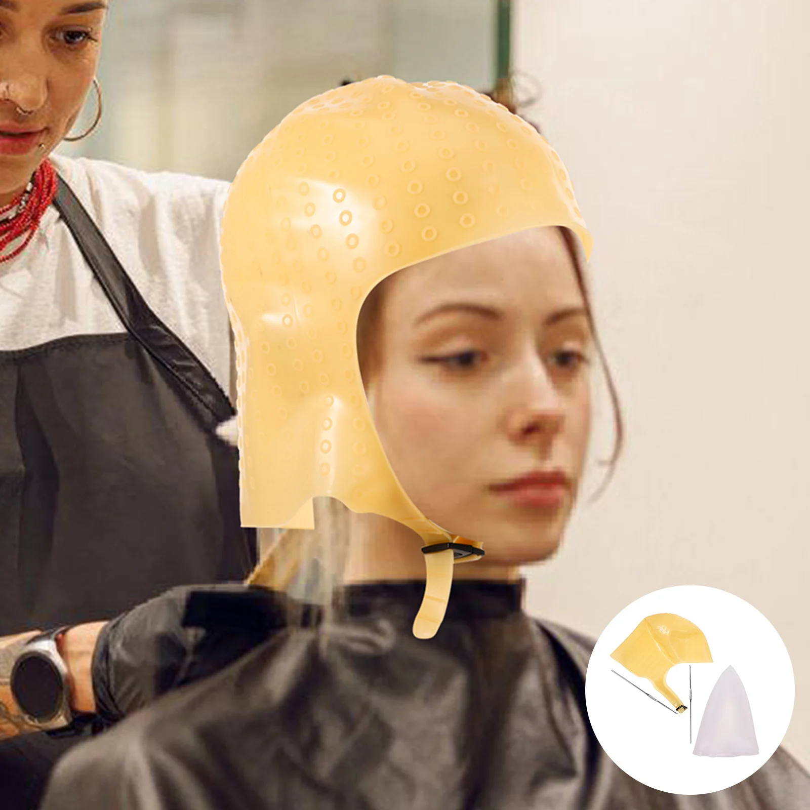 

2Pcs Washable Hair Color Cap Reusable Silicone Highlighting Cap with Needle for Mess-Free DIY Highlights and Lowlights