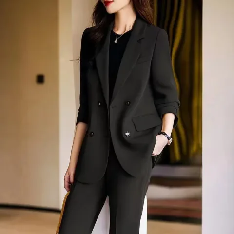 

Profional Women's Spring Autumn Small Suit Jaet Coat Commute Sle Long Sve Polyester Fiber 00% Double Breasted