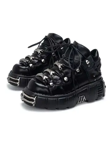 AYUSTONG Brand Punk Style Women Shoes Lace-up heel height 6CM Platform Shoes Woman Gothic Ankle Boots Metal Decor Woman Sneakers