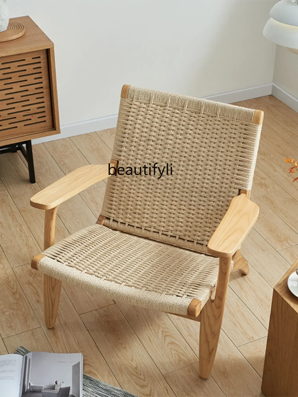 

ld14 Single Sofa Leisure Chair Furniture Nordic Log Living Room Balcony Lazy Recliner Solid Wood Rattan