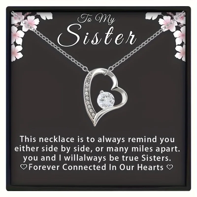 Elegant Heart Pendant Necklace With Card & Gift Box, Holiday, Birthday Gifts For Sister