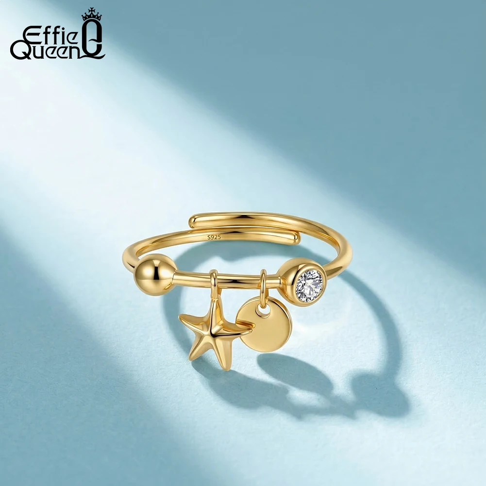 

Effie Queen 925 Sterling Silver Star Rings Adjustable Fine Jewelry Light Luxury Zircon Star Pendant Ring Accessories Gift APR47