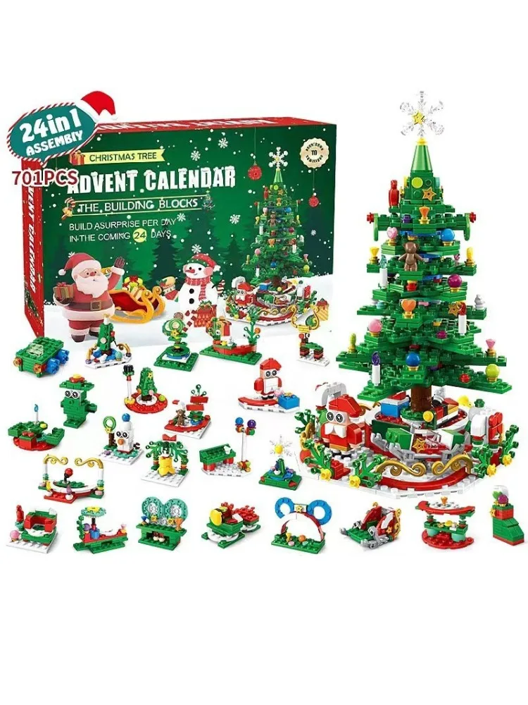 Hot Christmas Series Advent Calendar Gift Box 24Days Countdown Calendar Box Christmas Tree Bricks Model New Years Xmas Gift
