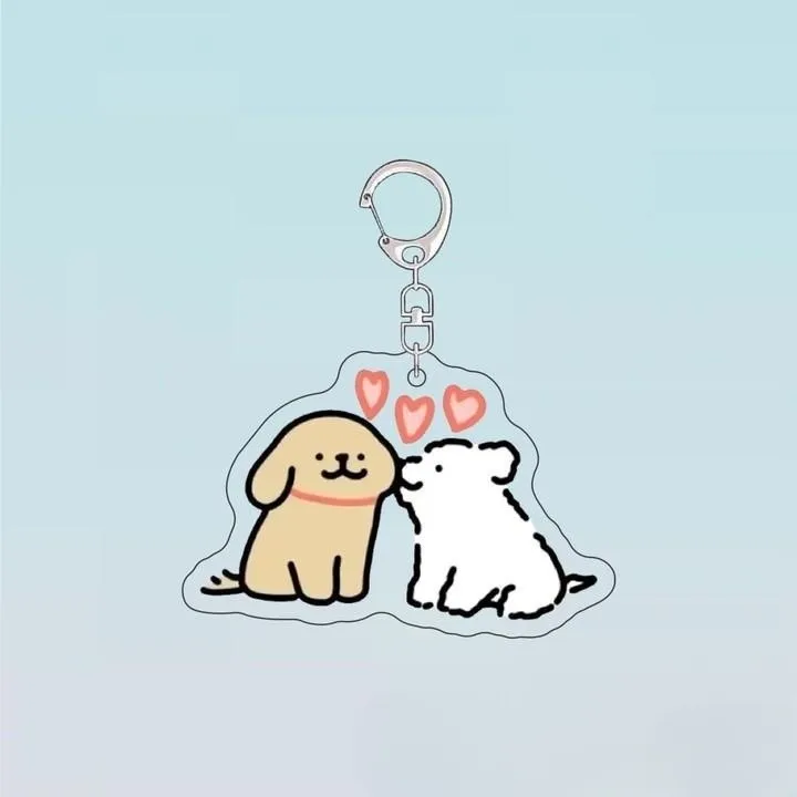 Cartoon Little White Dog Key Chain Cute Acrylic Maltese Dog Bag Pendant Micro Landscape Decoration Key Ring Jewelry Wholesale