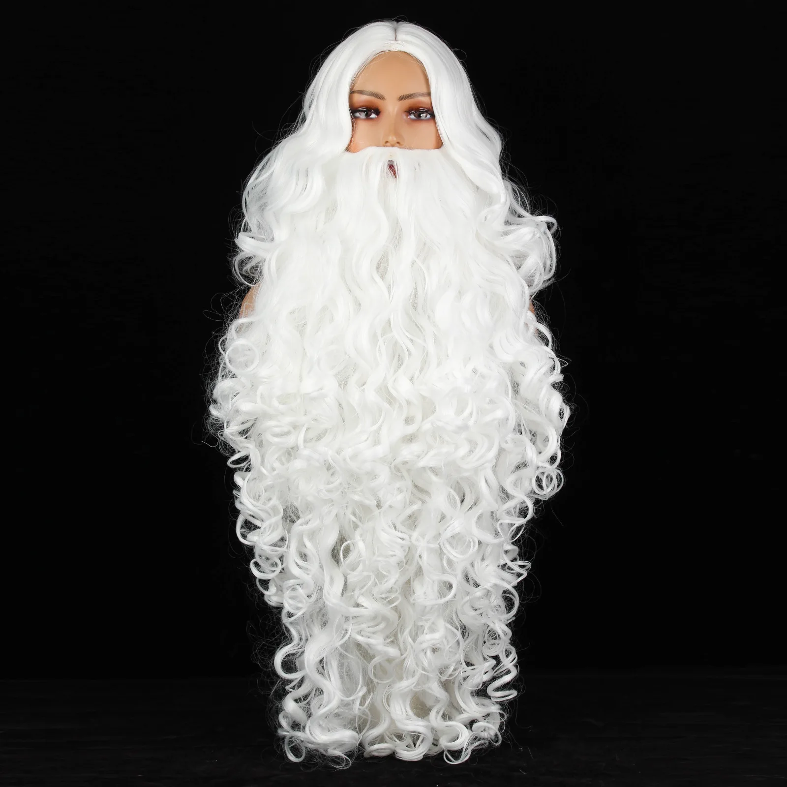 Christmas Gift Santa Claus Wig and Beard Synthetic Hair Cosplay Wigs for Men White Curly Long Synthetic Hair Wigs For Adult