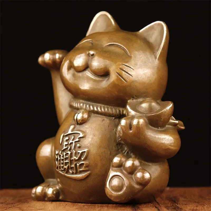 Gu Yun Zhai purple copper color ornament brass antique cat home living room shop opening cashier counter craft gift