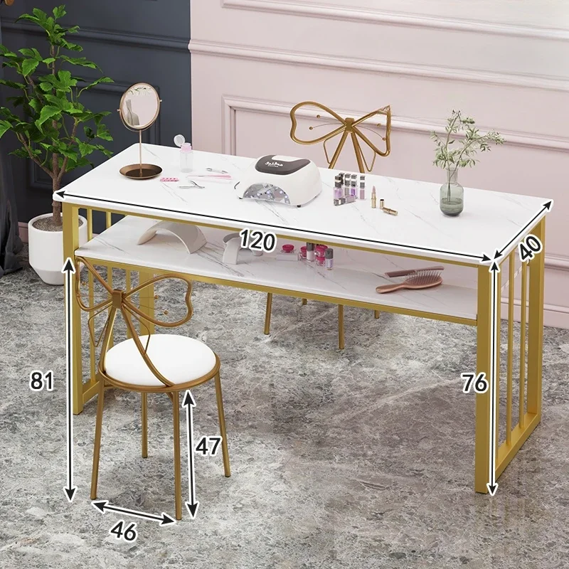 Professional Pedicure Table Manicure Lamps Nails Glass Top Make Nail Polish And Powder Rack With Cabinets Pink Work Station Set