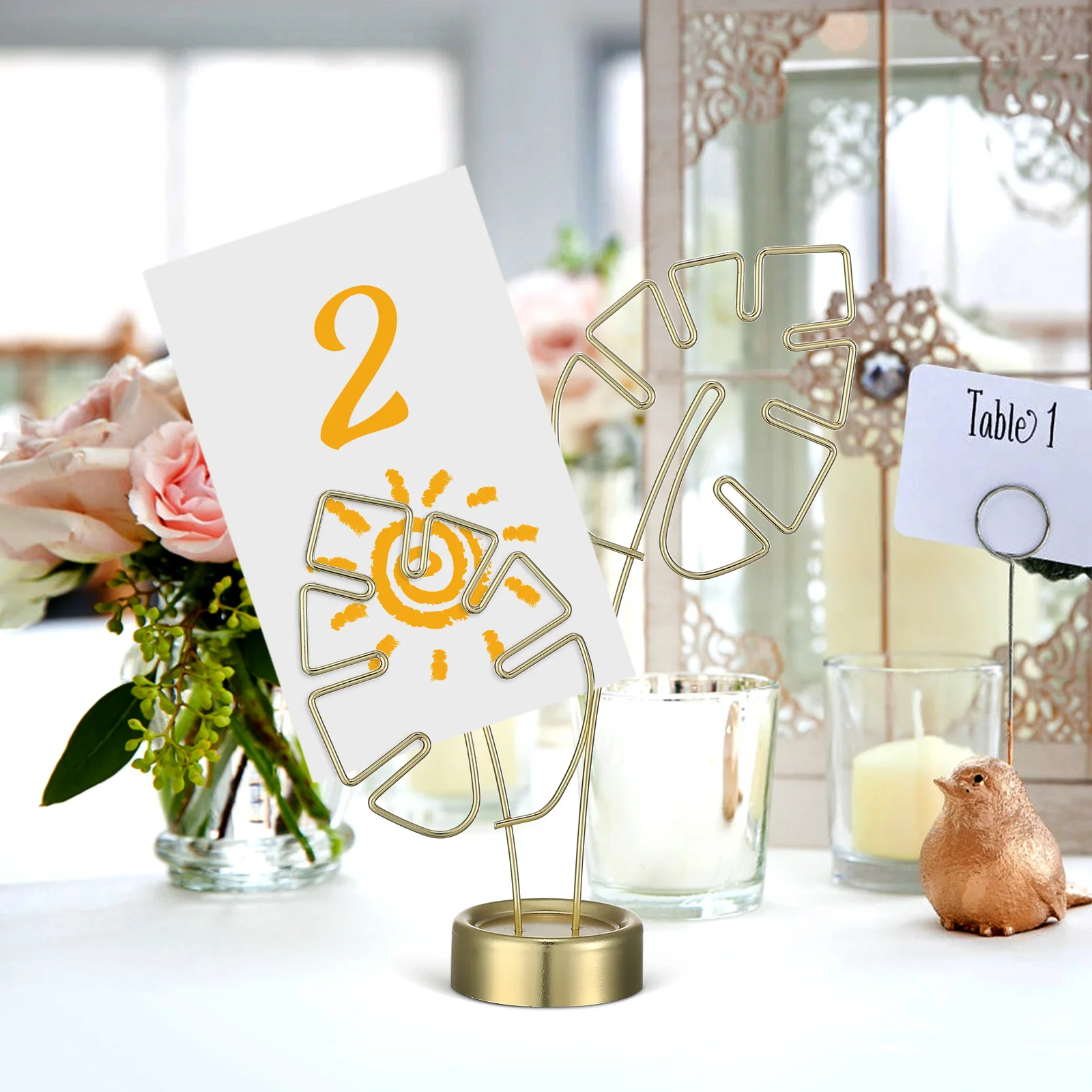 

Metal Monstera Shape Photo Clips Desktop Cards Holder Memo Note Clamp for Wedding Graduation Party Table Decoration