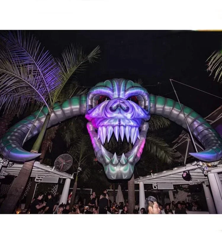 Stage Prop Giant Inflatable Horned Skull,Inflatable Skull Arch For Halloween