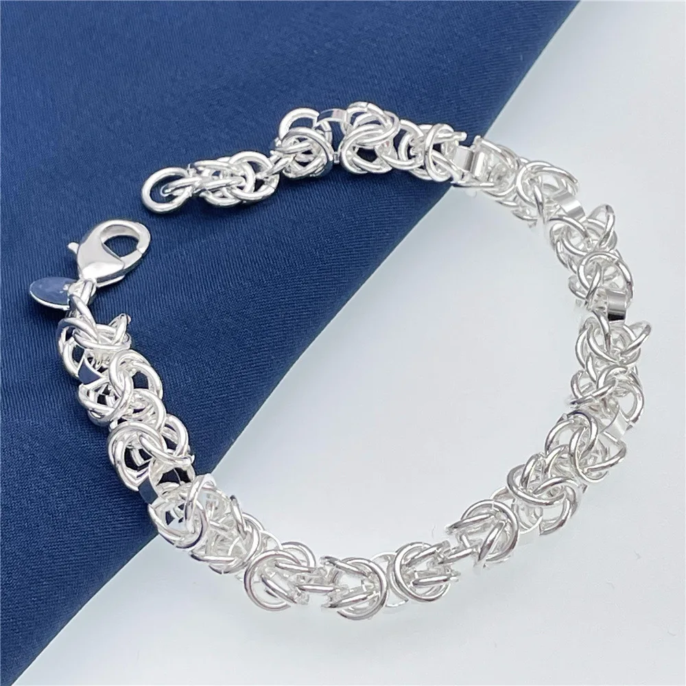 

Роскошный бренд 20 см стерлингового серебра 925 пробы романтические круглые браслеты-цепочки для мужчин и женщин свадебные модные оригинальные ювелирные изделия подарки
