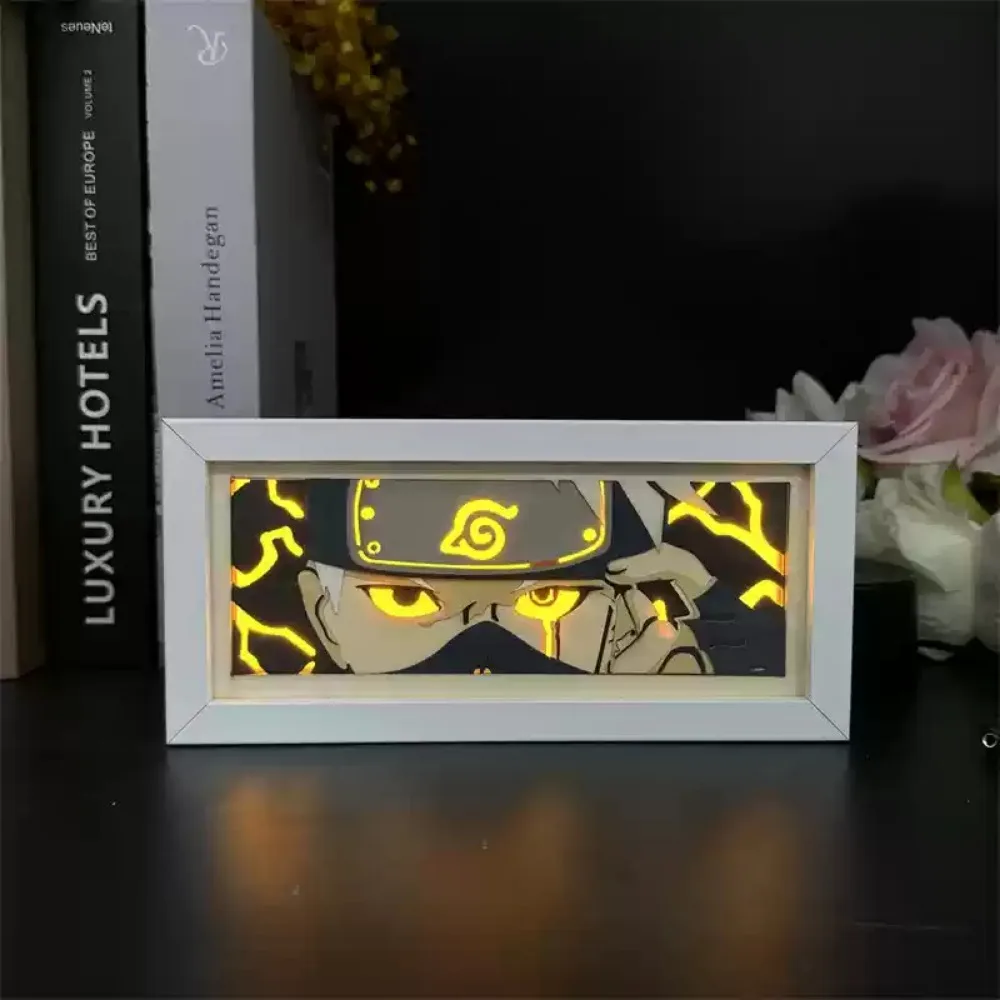 Naruto Anime Peripheral 3D Photo Frame LightManga Night Light Laser Carving Paper Lamp LightBox Table Lamp Room Decoration Gift