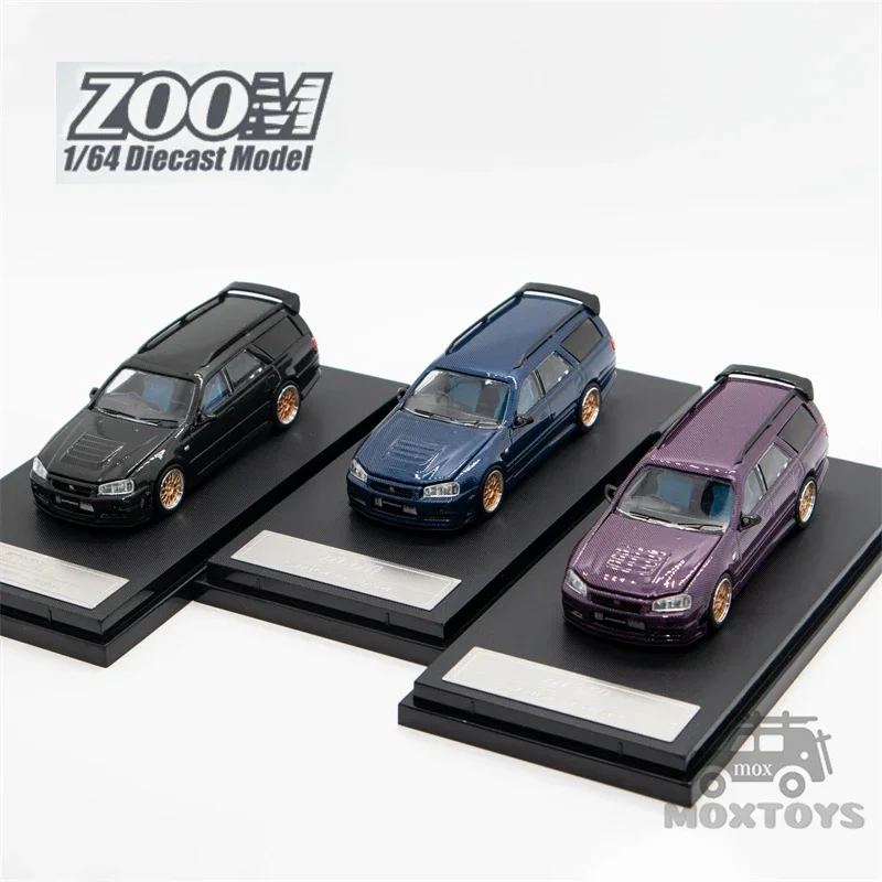ZOOM 1:64 R34 Stagea full carbon Black / Blue / Purple limited499 Diecast Model Car