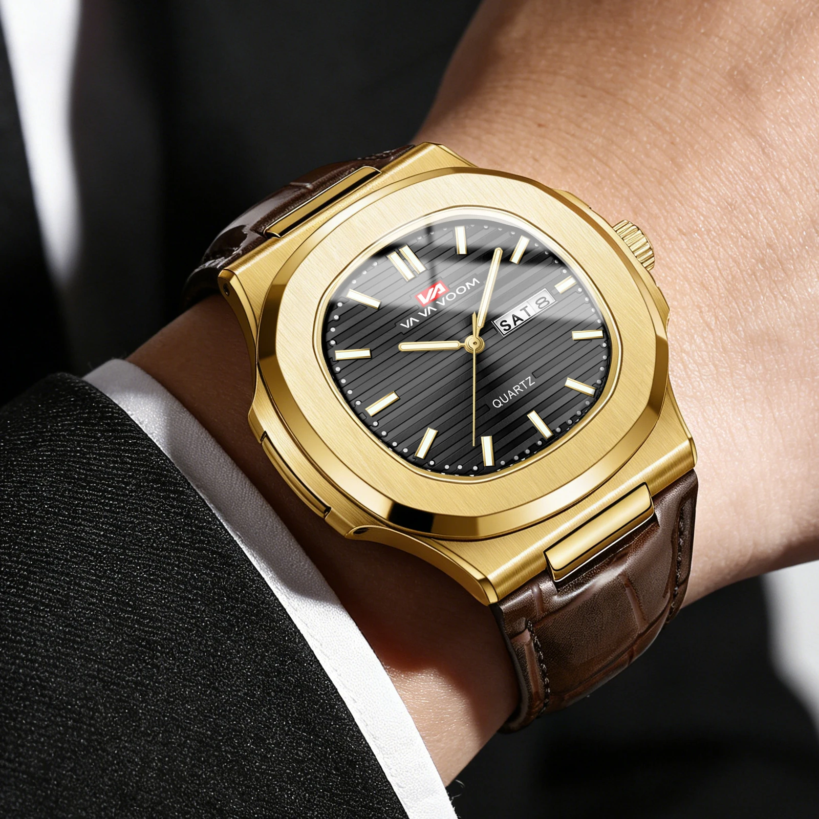 VA VA VOOM High Quality Top Brand Luxury Quartz Watches Men Automatic Date Hot Selling Watch Man Stainless Steel Watch Men Clock