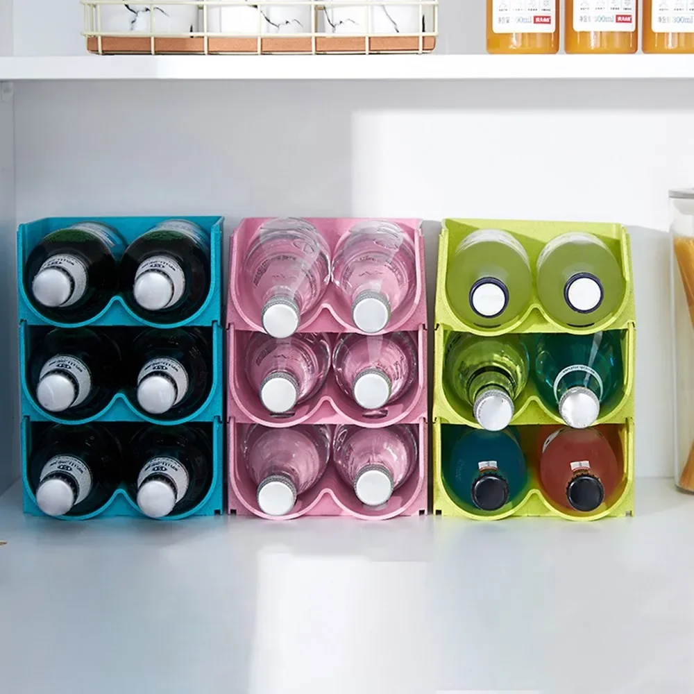 1PC Water Bottle Organizer Plastic Fridge Drink Storage Box Holder Refrigerator Stackable Wine Beverage Rack For Kitchen Tools