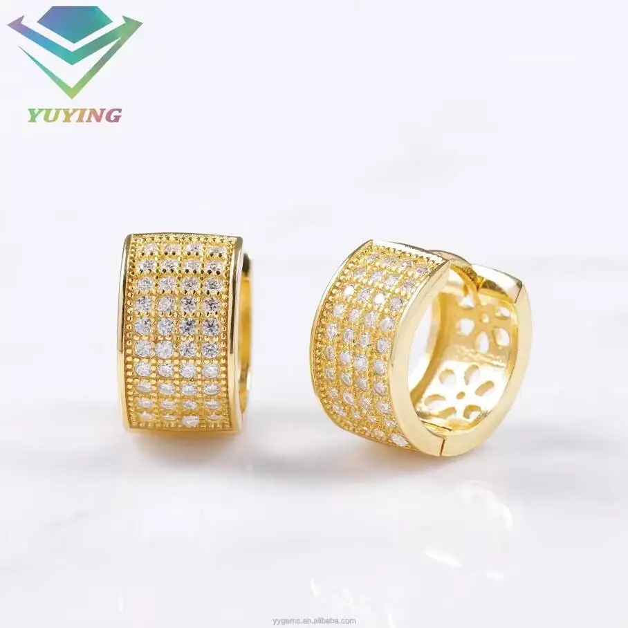 Yy Fine Jewelry for Unisex 925 Sterling Silver Cuban Diamond 4-Rows Earrings Hip Hop Style VVS Moissanite Earring