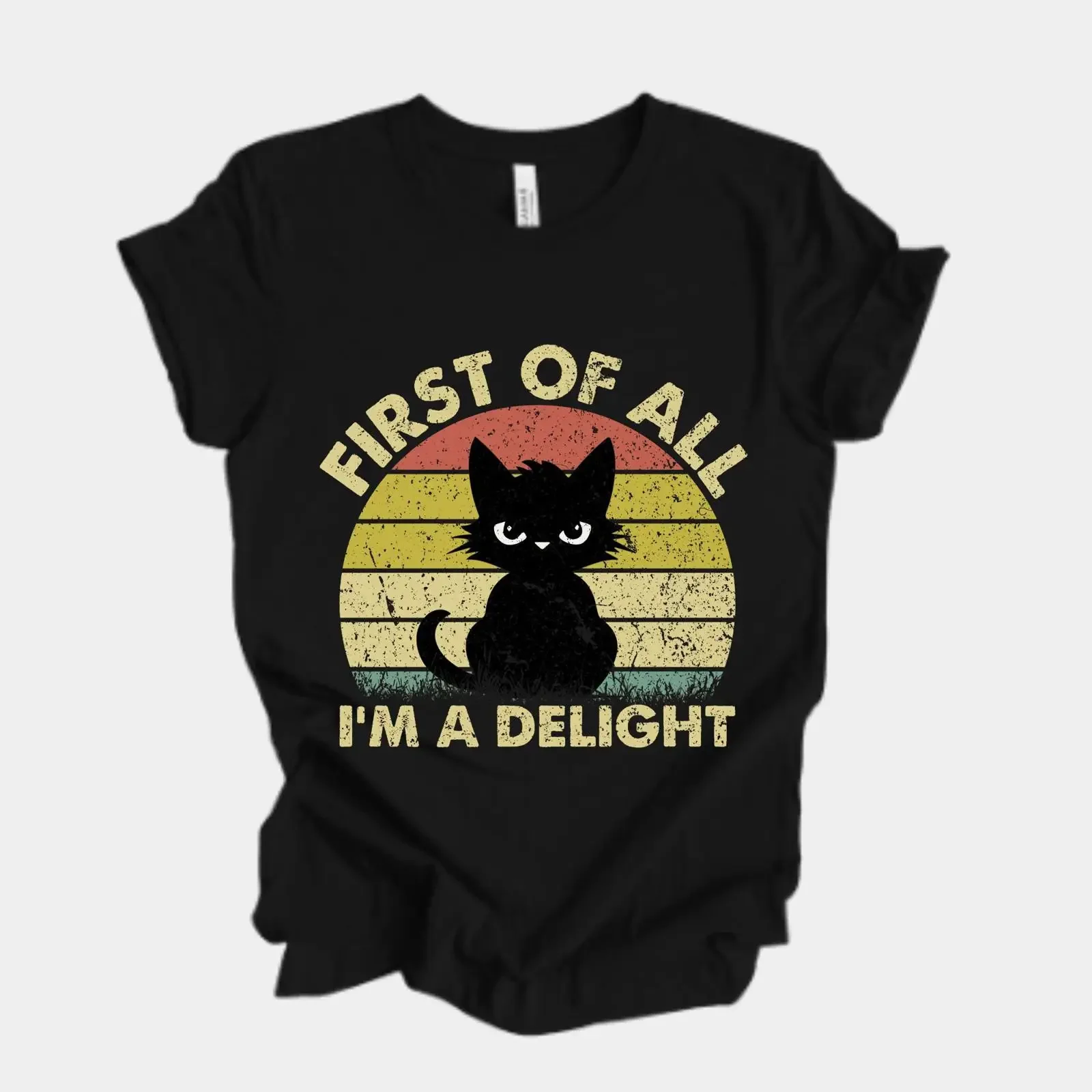 First of All I'm A Delight Black Cat T Shirt Funny Retro Vintage Humor for Lovers Casual vintage Washed Stylish Comfortable