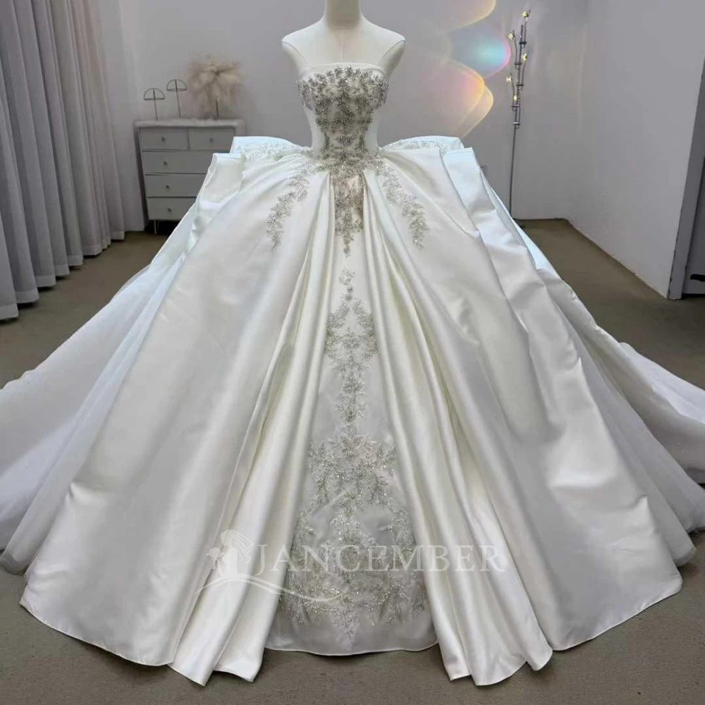 

Customized Gorgeous Ball Gown Wedding Dress Sequin Beaded Sleeveless Satin Bridal Gown Princess Vestidos De Noiva Chapel Train